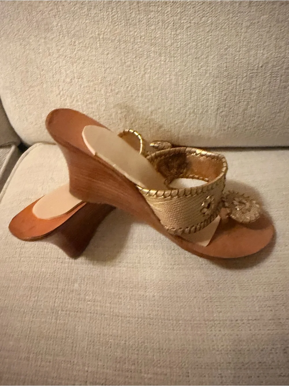 Jack Rogers Gold Wedge Sandals with Embellished Toe